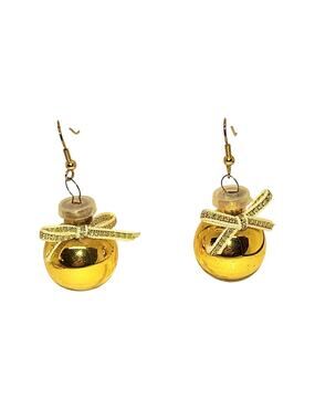 Christmas Ornament Earrings Gold Ball Gold White Bow Gold Ear Wires
